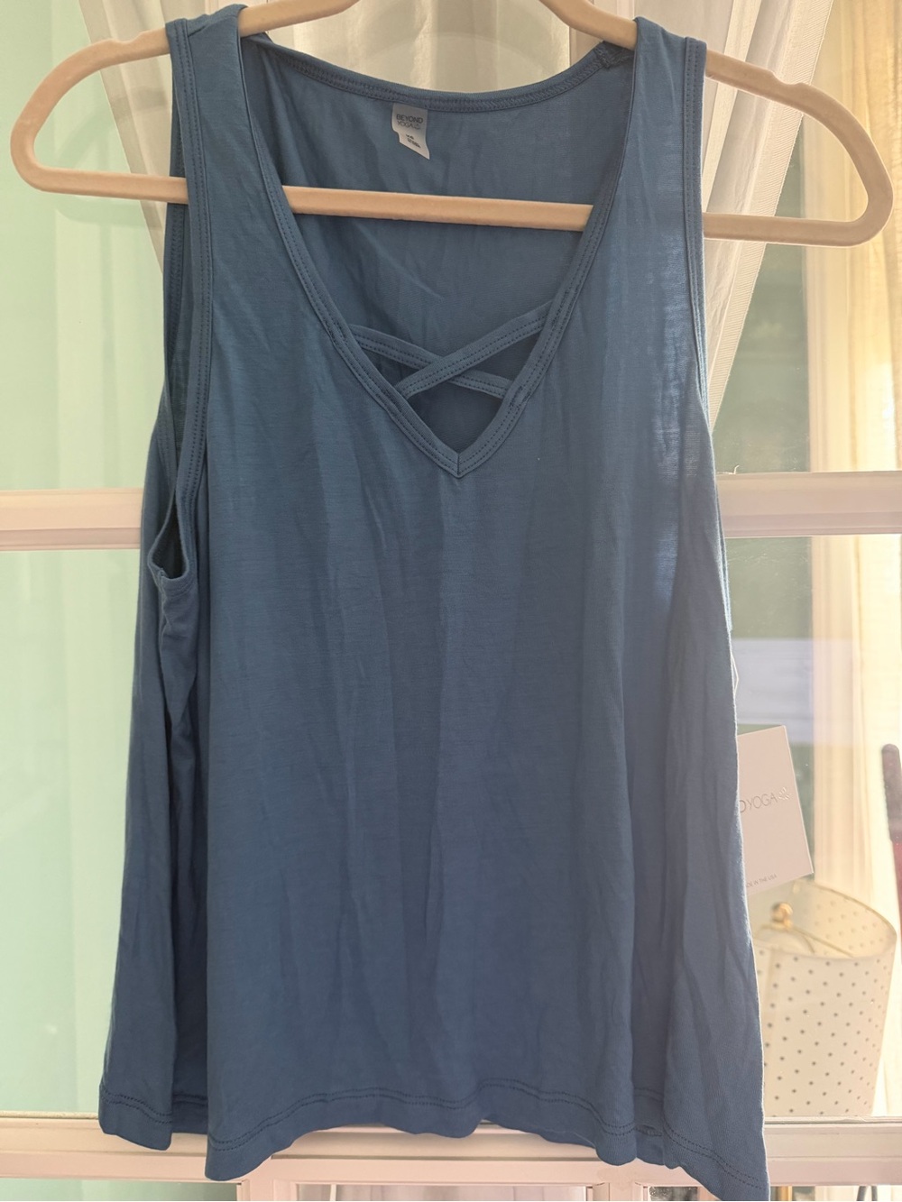 Beyond Yoga Slate Blue Crisscross V-Neck Tank